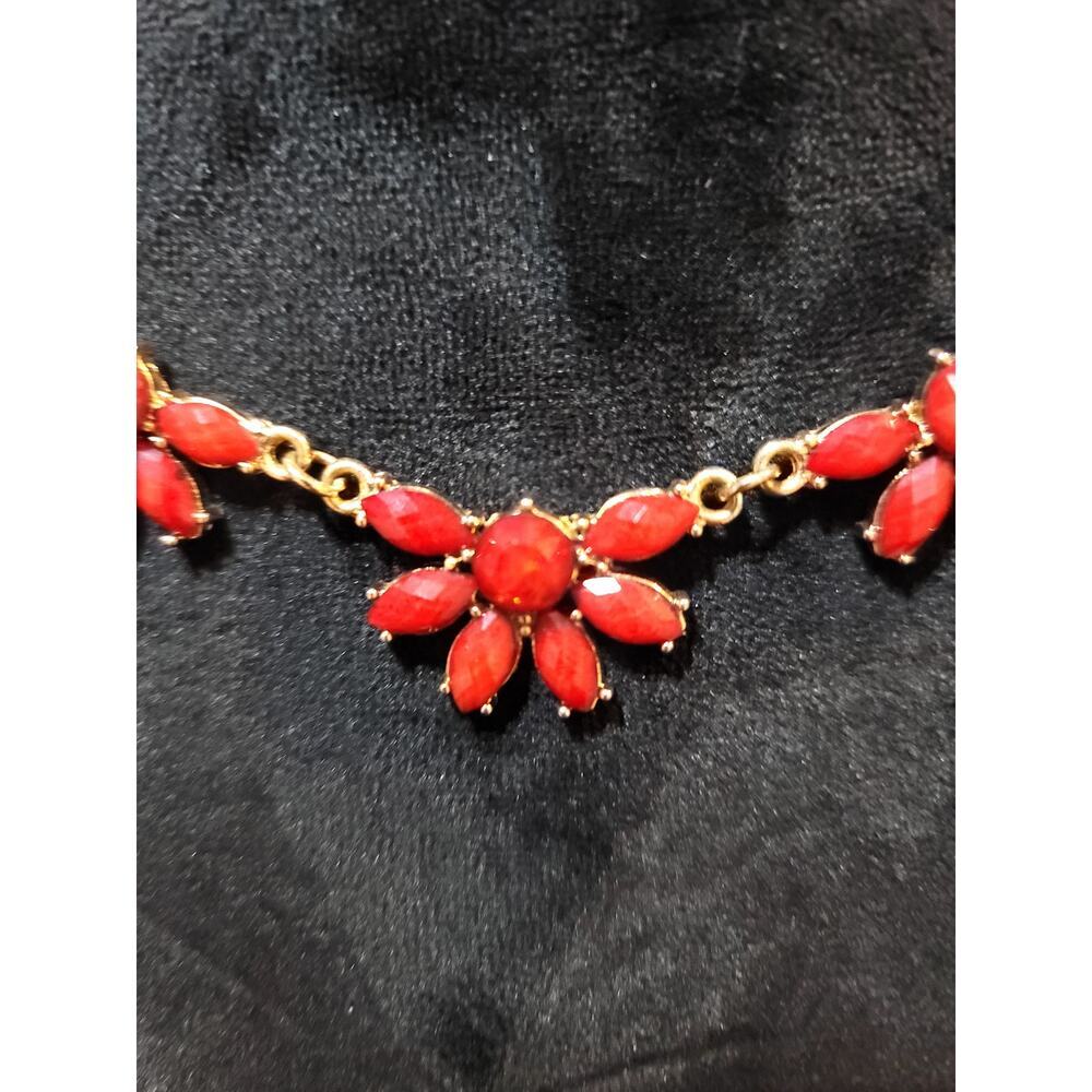 Women's Red Flower Statement Necklace Gold Chain … - image 3